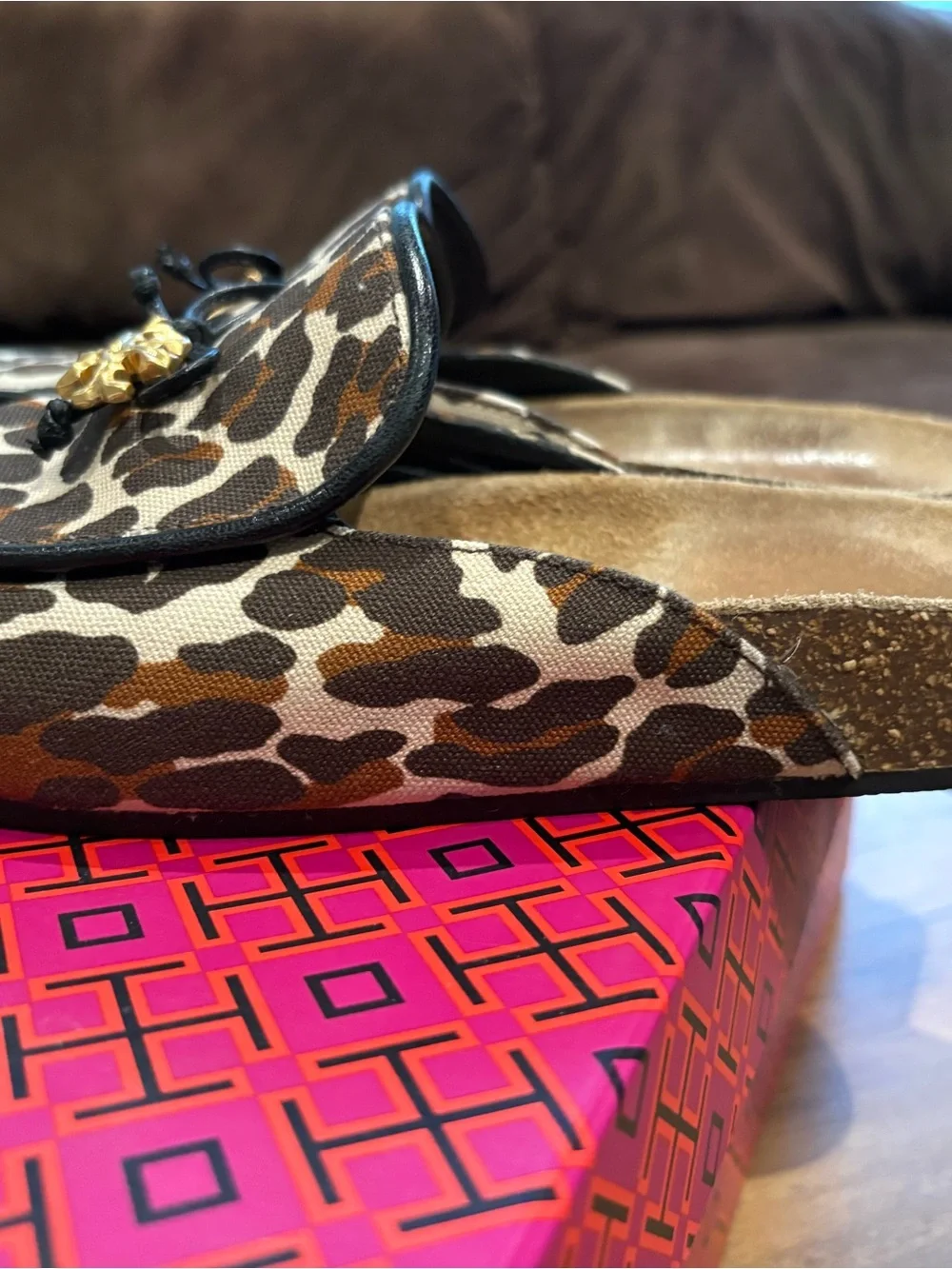 Tory Burch Tory Charm Leopard Canvas Mules Size 6.5